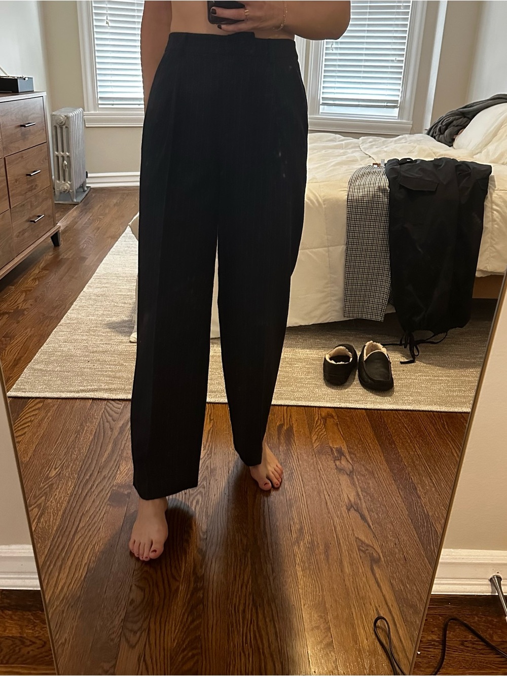 NWOT Iris & Ink Navy Blue Striped Wool Trousers